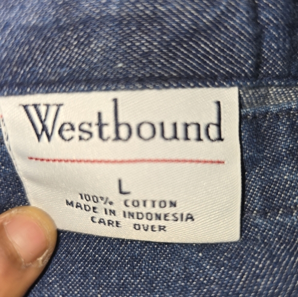 Westbound Denim Overall Dress Women Sz L Blue 6Button Pockets Chambray - Picture 9 of 11